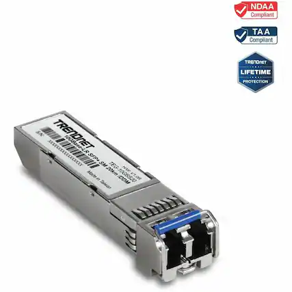 NDAA Compliant
TAA Compliant
TRENDNET LIFETIME PROTECTION
SN: TRENDNET x0000000000000000
10GBase-LR SFP+ SM 20km
TEG-100BS20
Made in Taiwan
TRENDNET
LIFETIME PROTECTION