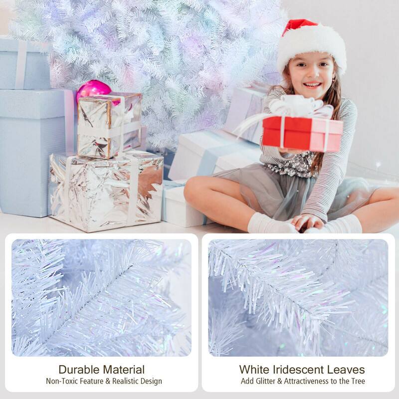 Durable Material  
Non-Toxic Feature & Realistic Design

White Iridescent Leaves  
Add Glitter & Attractiveness to the Tree