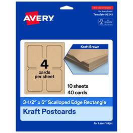 Avery - Cards with Scalloped Edges, 3.5" x 5", Kraft 40ct - Brown