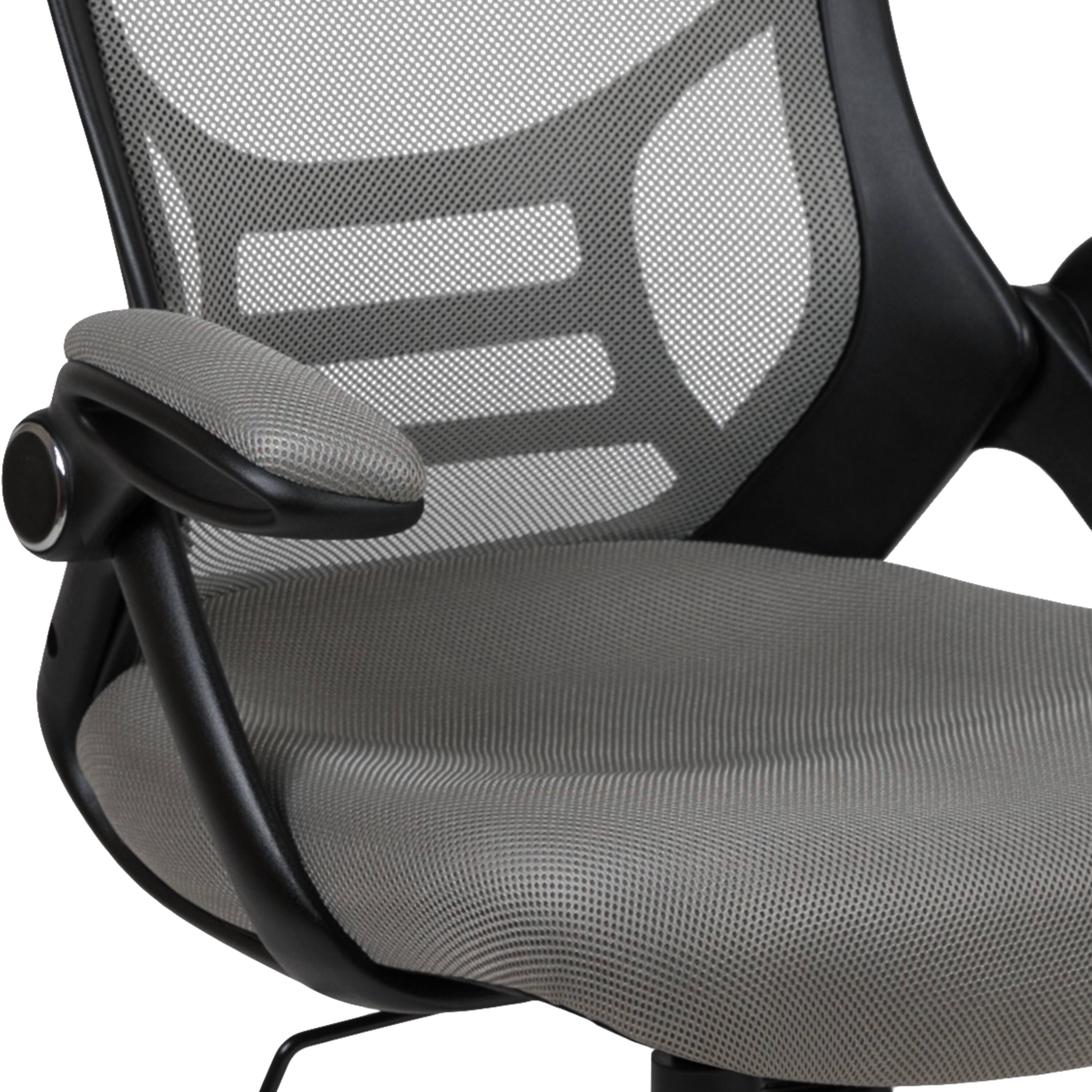 Alt View 10. Emma + Oliver - High Back Mesh Ergonomic Office Chair with Flip-up Arms - Light Gray.