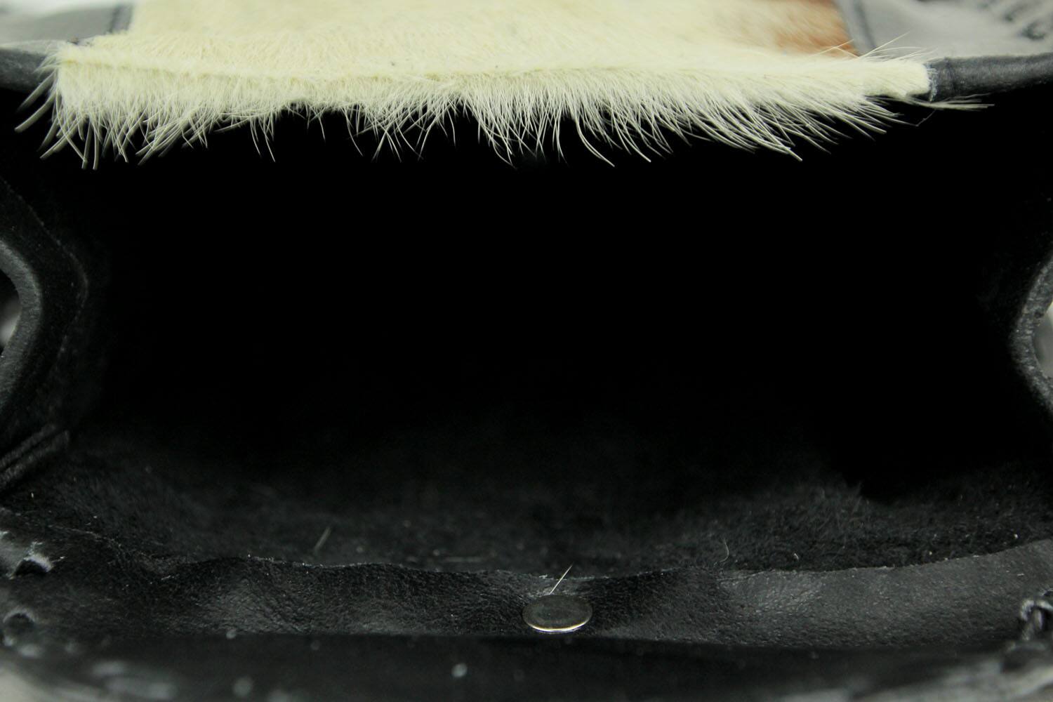 Alt View 2. Things2Die4 - Genuine Leather Hair-On Hide Trim Fringed Crossbody Bag Small - Black.