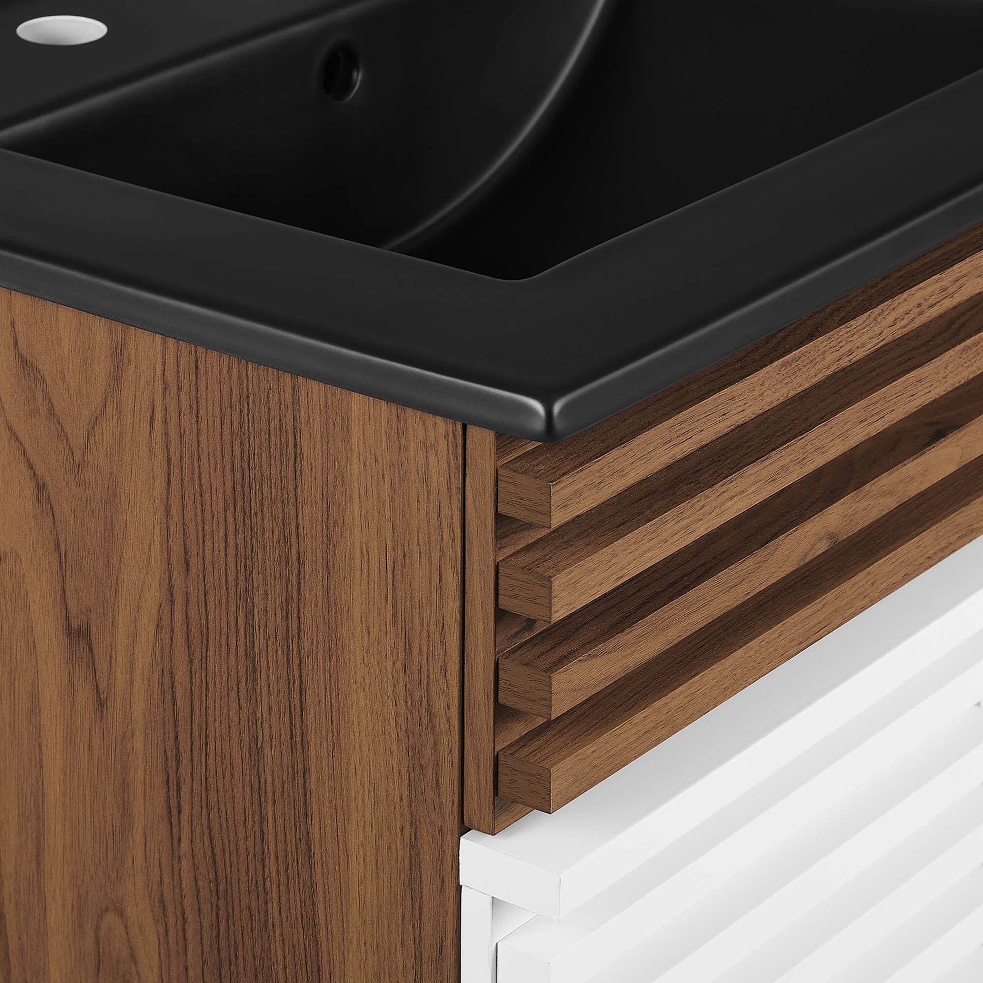 Alt View 5. Modway - Render Bathroom Vanity with Black Basin Included - White Walnut Black.