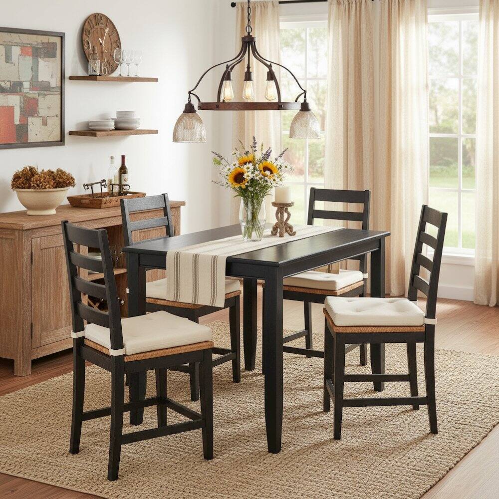 Left. FurniFact - Counter Height Rectangular Table - Black.