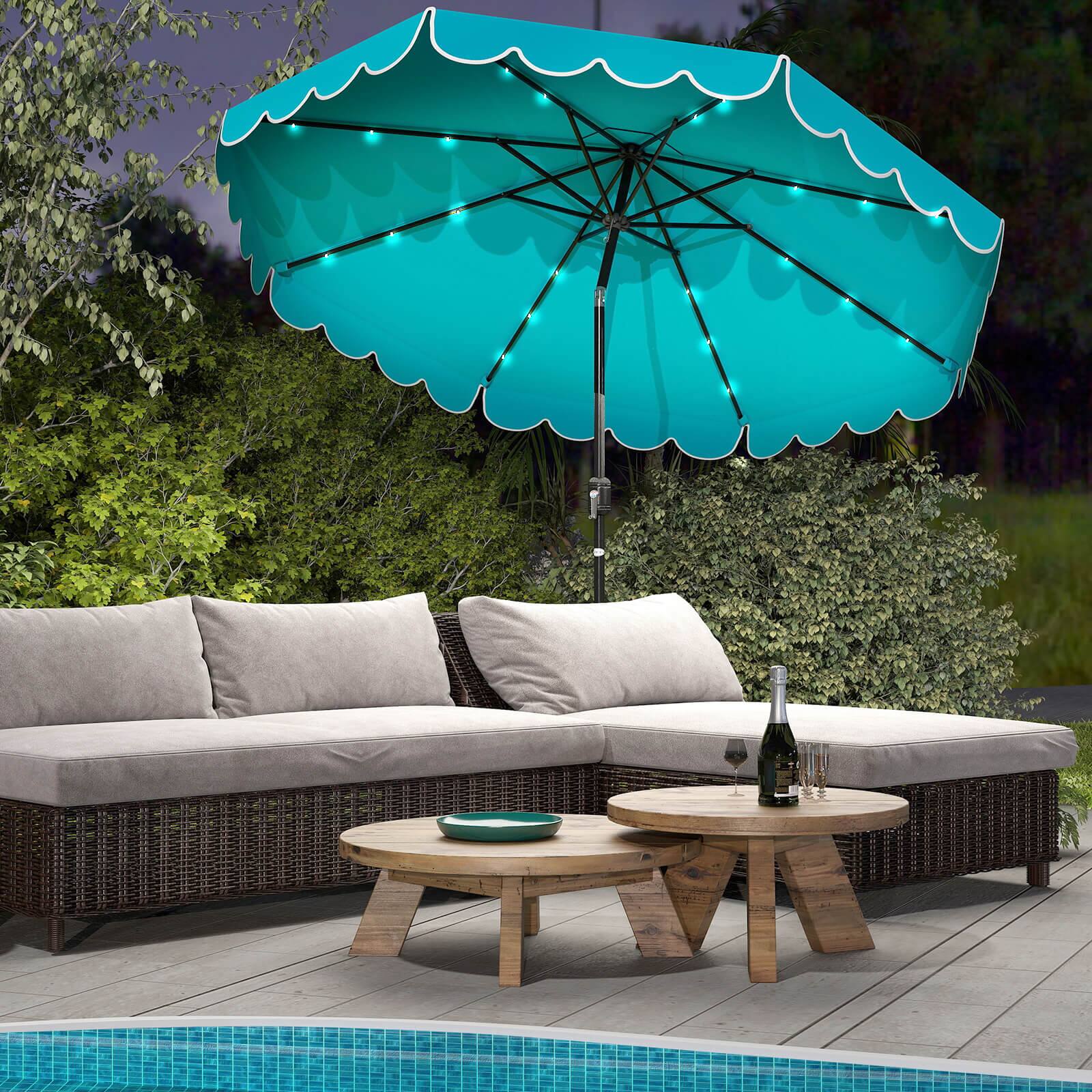 Alt View 4. Costway - Costway 10 FT Solar Patio Umbrella with 24 LED Lights 8 Ribs & Tilt Adjustment - Turquoise.