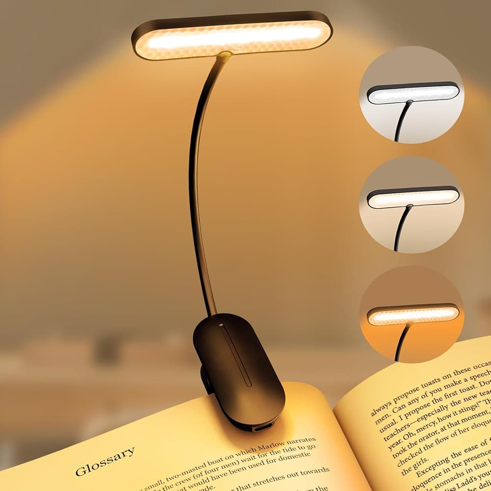 Schertz - Rechargeable Book Light for Reading at Night – 14 LED Clip-On Reading Lamp with 3 Color Modes, Stepless Dimming, USB-C C
