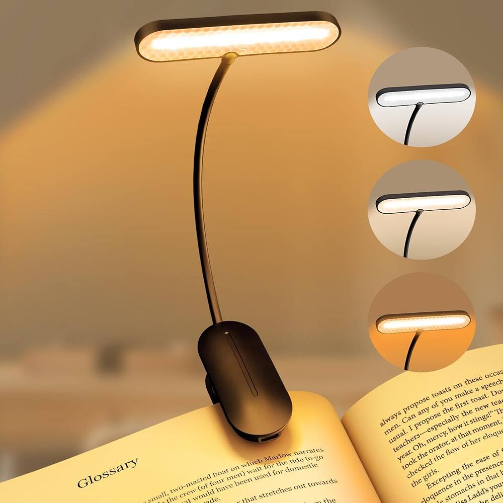 Schertz - Rechargeable Book Light for Reading at Night – 14 LED Clip-On Reading Lamp with 3 Color Modes, Stepless Dimming, USB-C C