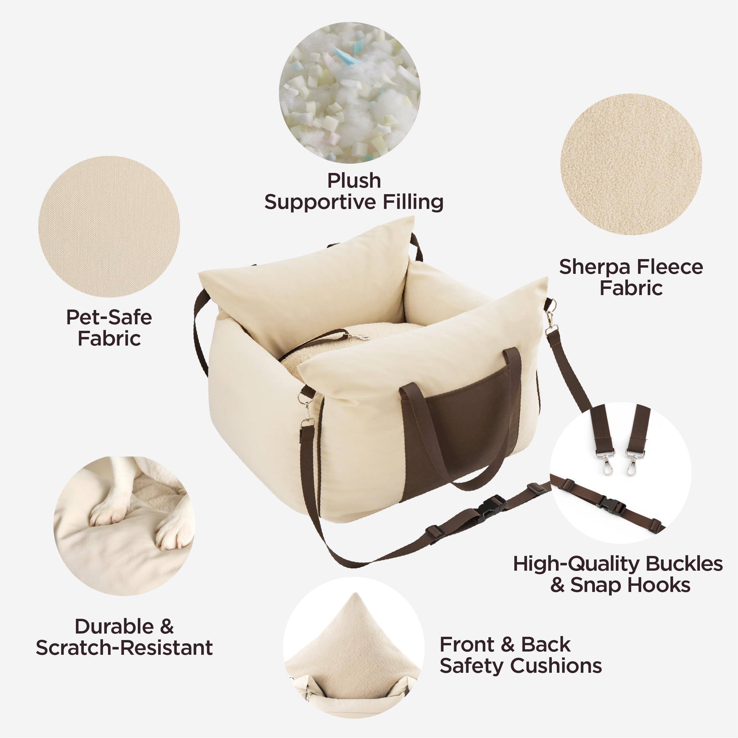 - Plush Supportive Filling
- Pet-Safe Fabric
- Sherpa Fleece Fabric
- High-Quality Buckles & Snap Hooks
- Durable & Scratch-Resistant
- Front & Back Safety Cushions