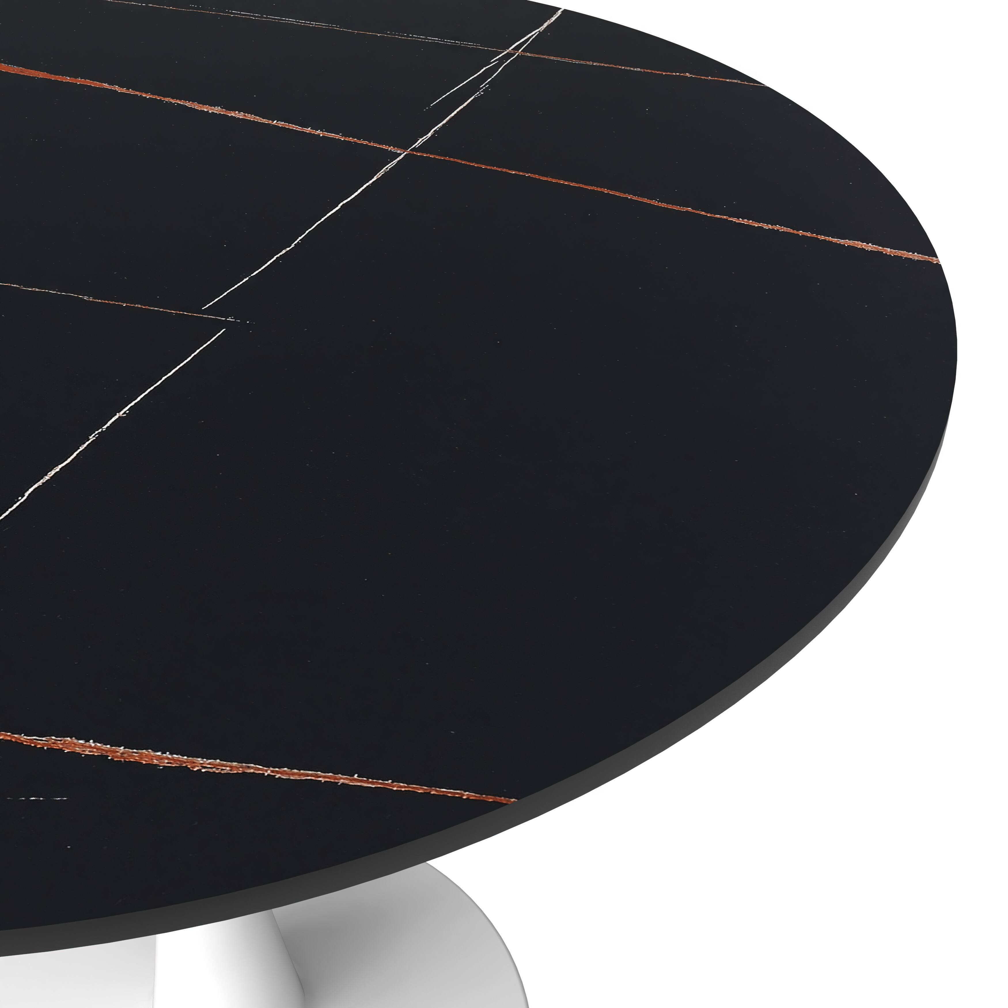 Alt View 5. LeisureMod - Bristol Modern 35" MDF/Stone Round Dining Table, Mid-Century with White Pedestal Base for Kitchen - Stone - Black.