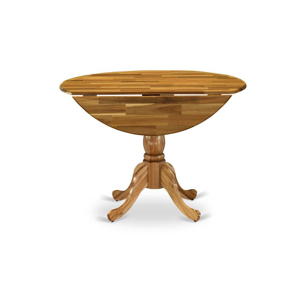 Alt View 1. East West Furniture - Round Modern Dining Table Natural Acacia Color Table Top Surface and Asian Wood Modern Dining Table Pedestal Legs - Natural.