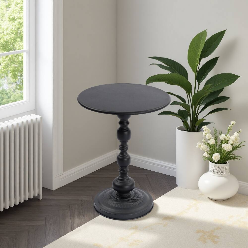 Alt View 10. Loheer - Loheer Vintage Metal Coffee Table Round Side Table for Sofa Bedside Nightstand Small Space Accent Table - Black.