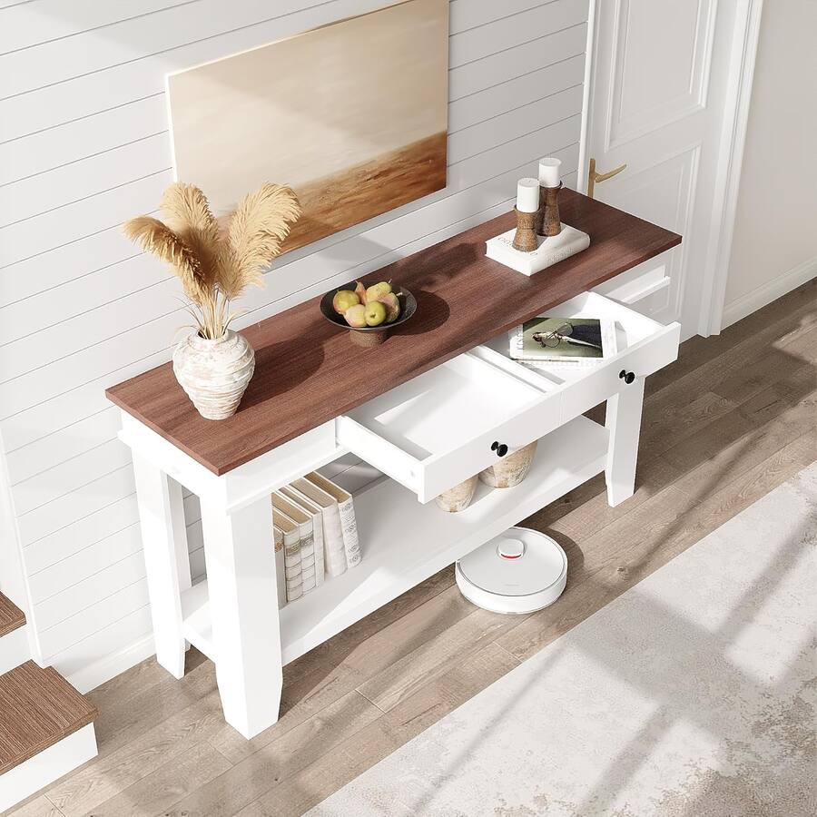 Rustic Console 54 Inch Wide Homhougo 54 Inch Console Table for Entryway Elegant Design with Storage ...