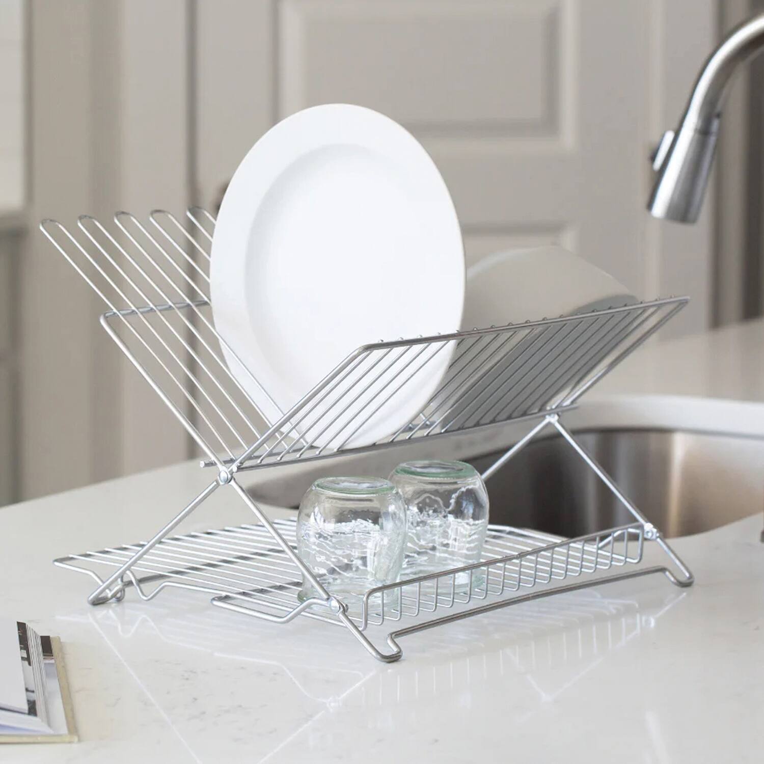 Back. Better Houseware - Jr. Folding Dish Rack - Metallic.