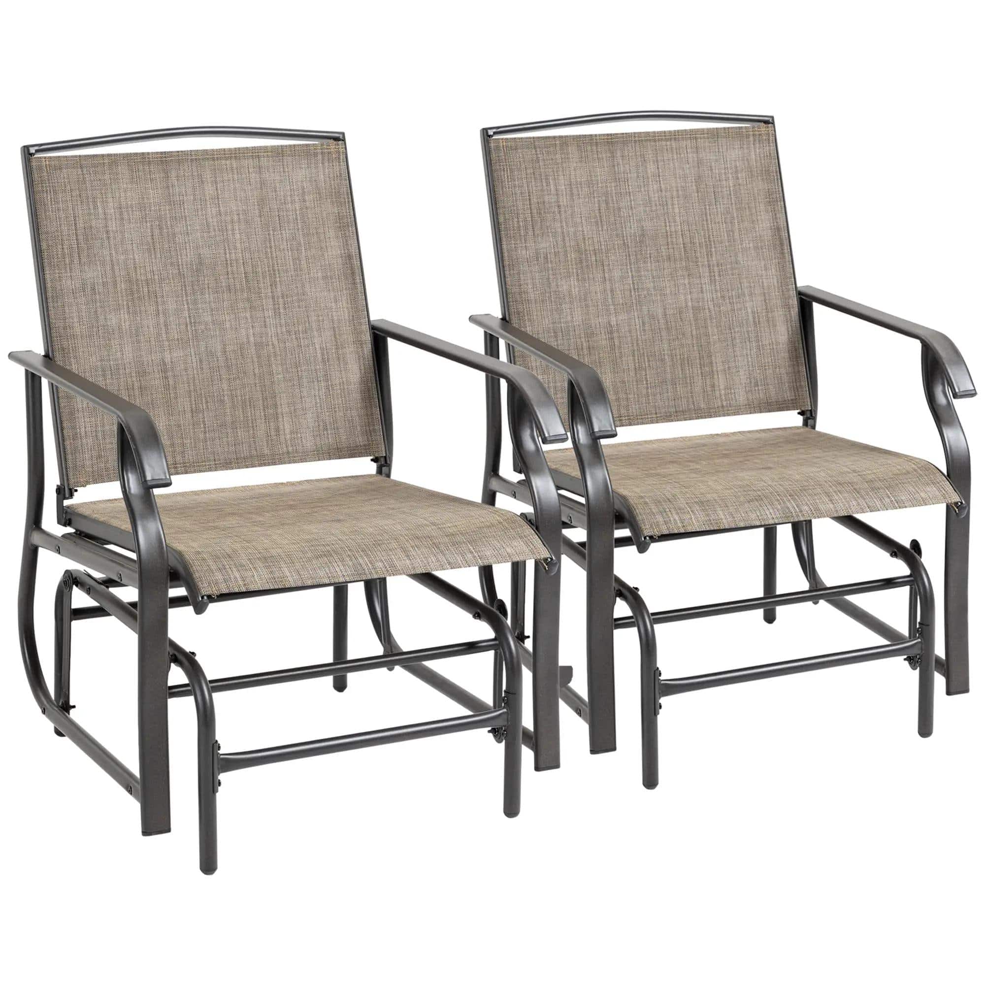 Resenkos - Outdoor Swing Set, Patio Rocking Chairs with Mesh Fabric, Steel Frame, Garden, Backyard Seating - Brown