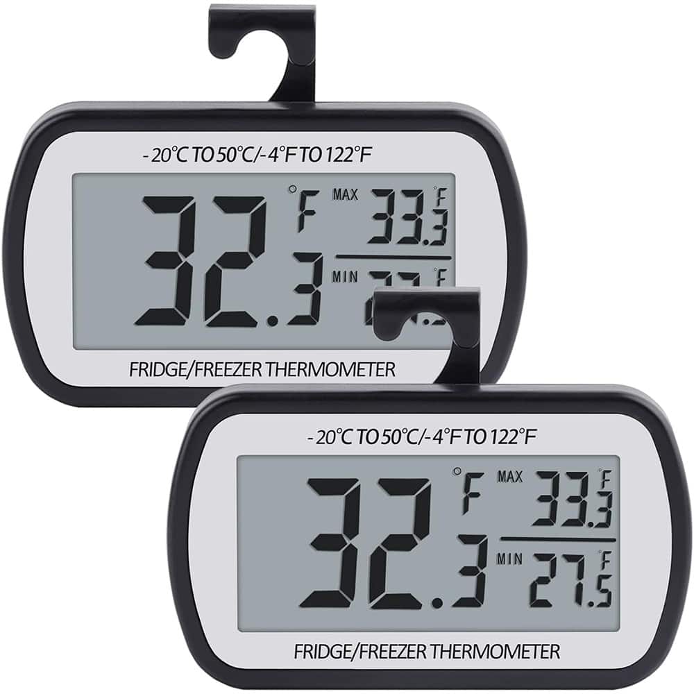 RTMB - Digital refrigerator freezer thermometer with magnetic back, large LCD - Black Size: 2 pack