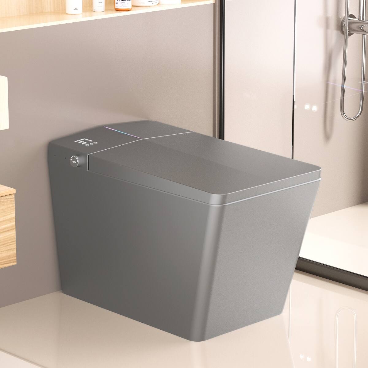 Loheer - Square Smart Toilet Built In Tank Bidet Toilet with Remote Control - Matte Gray