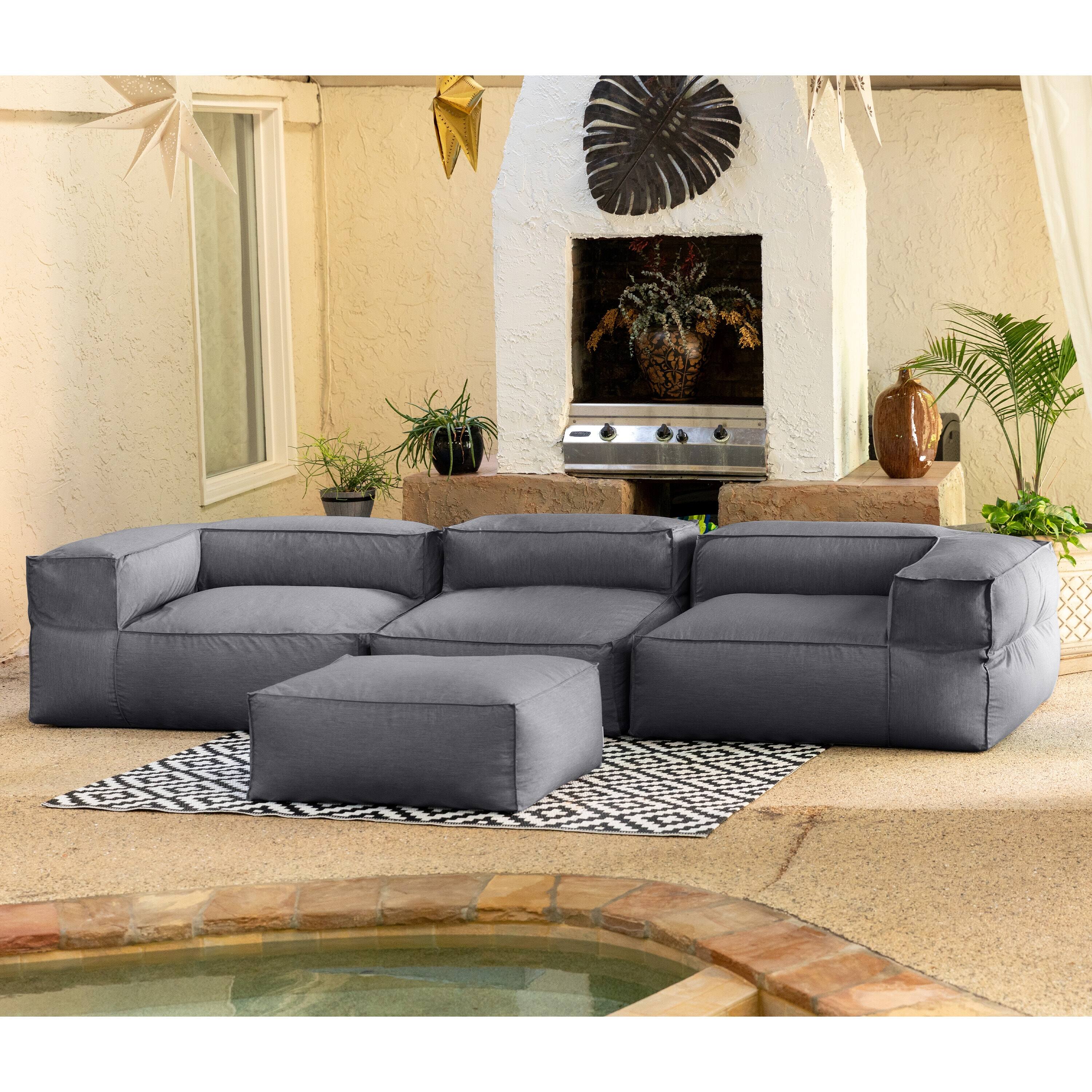 Angle. Jaxx - Baya 4 Piece Outdoor Sofa with Ottoman - Luxurious European Style Soft Seating, Charcoal - Charcoal.
