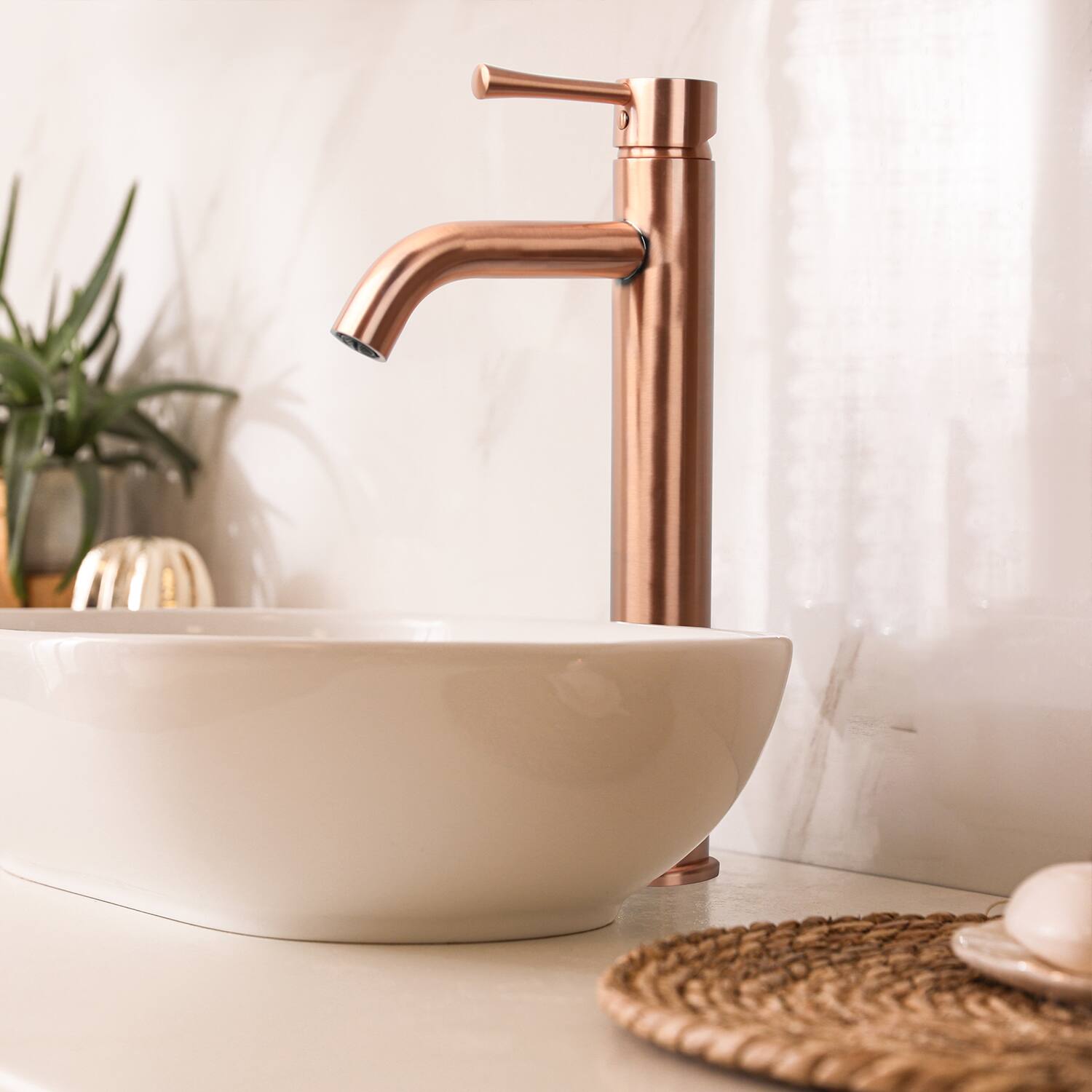 Alt View 4. Akicon - Akicon Solid Brass Single Handle Bathroom Vessel Faucet Basin Mixer Tap Tall Body in Copper - Copper.