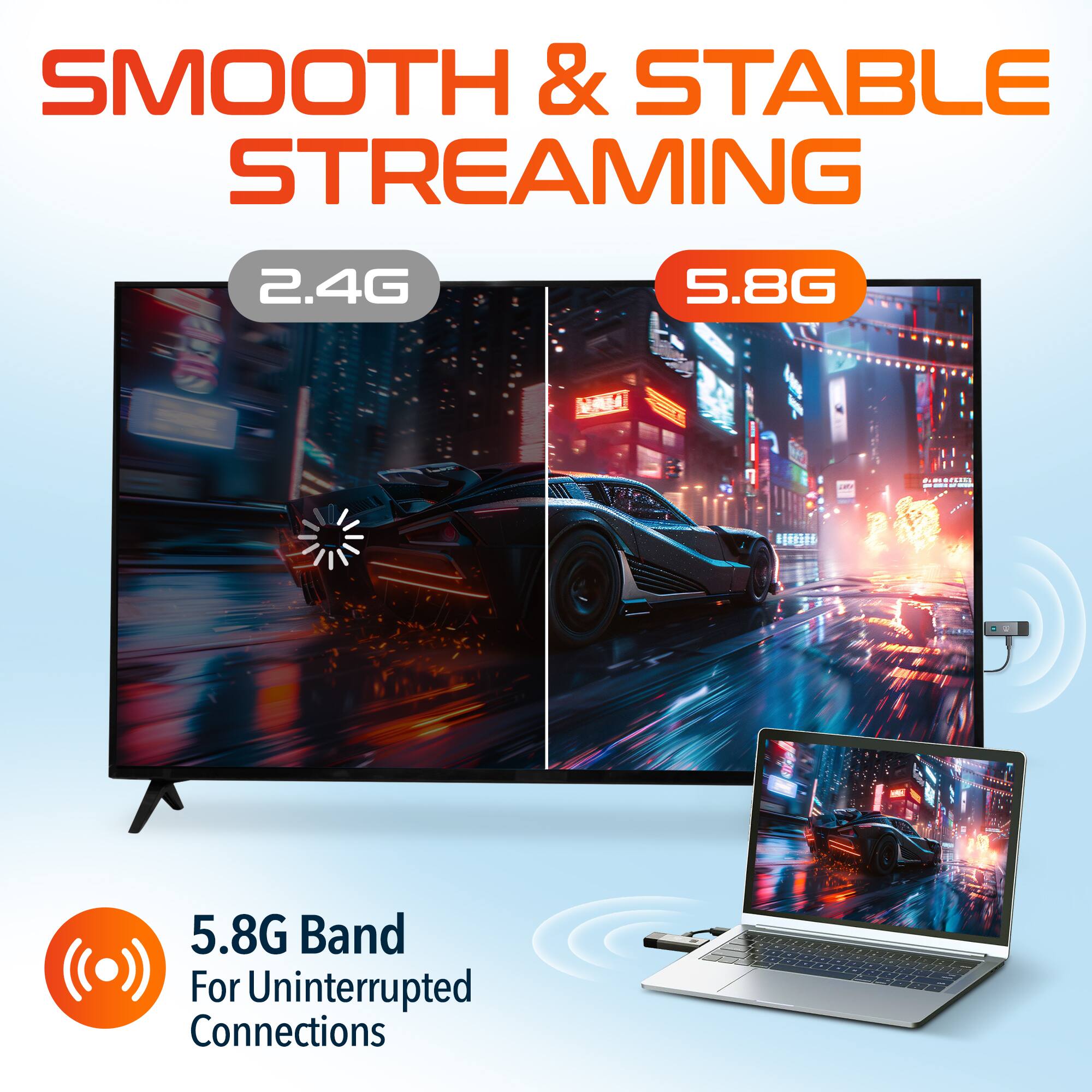 SMOOTH & STABLE STREAMING 2.4G 5.8G 5.8G Band For Uninterrupted Connections