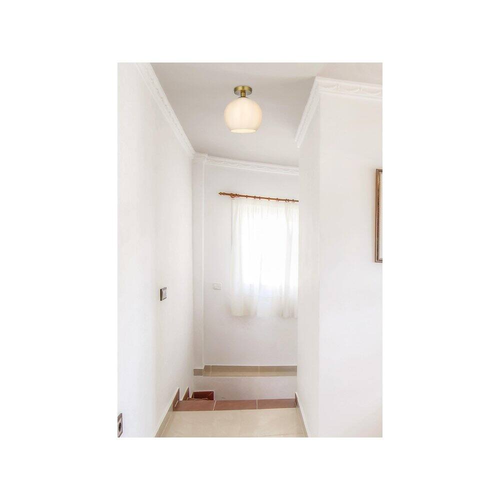 Alt View 1. Living District - Baxter 10 Inch Flush Mount Ceiling Light Frosted White Shade in Satin Gold - Satin Gold And Frosted White.
