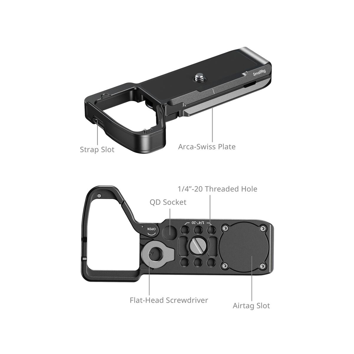 SmallRig Strap Slot Arca-Swiss Plate 1/4"-20 Threaded Hole QD Socket 1/4"-20 3 7 Flat-Head Screwdriver Airtag Slot