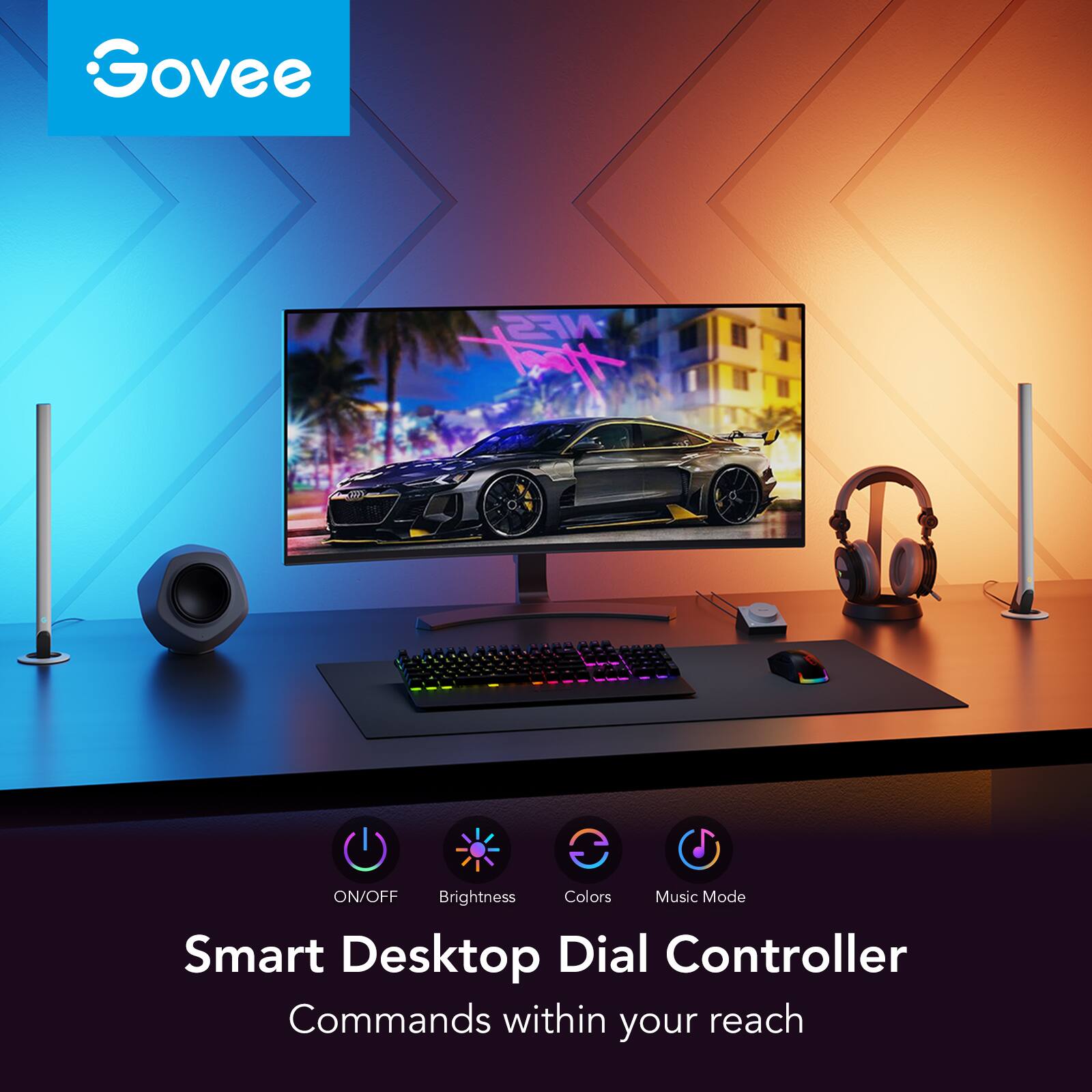 Govee Smart Desktop Dial Controller Commands within your reach ON/OFF Brightness Colors Music Mode