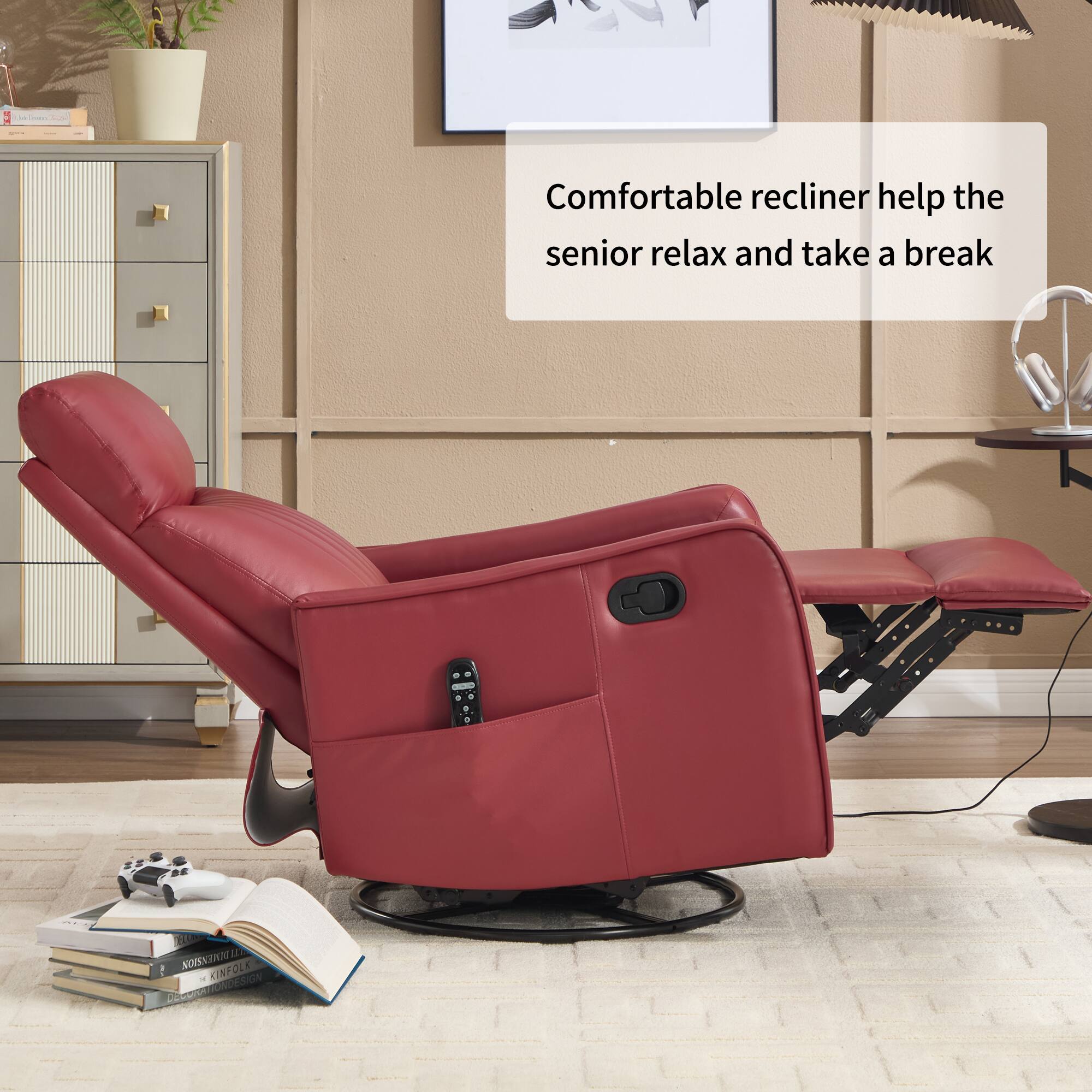 Comfortable recliner helps the senior relax and take a break.