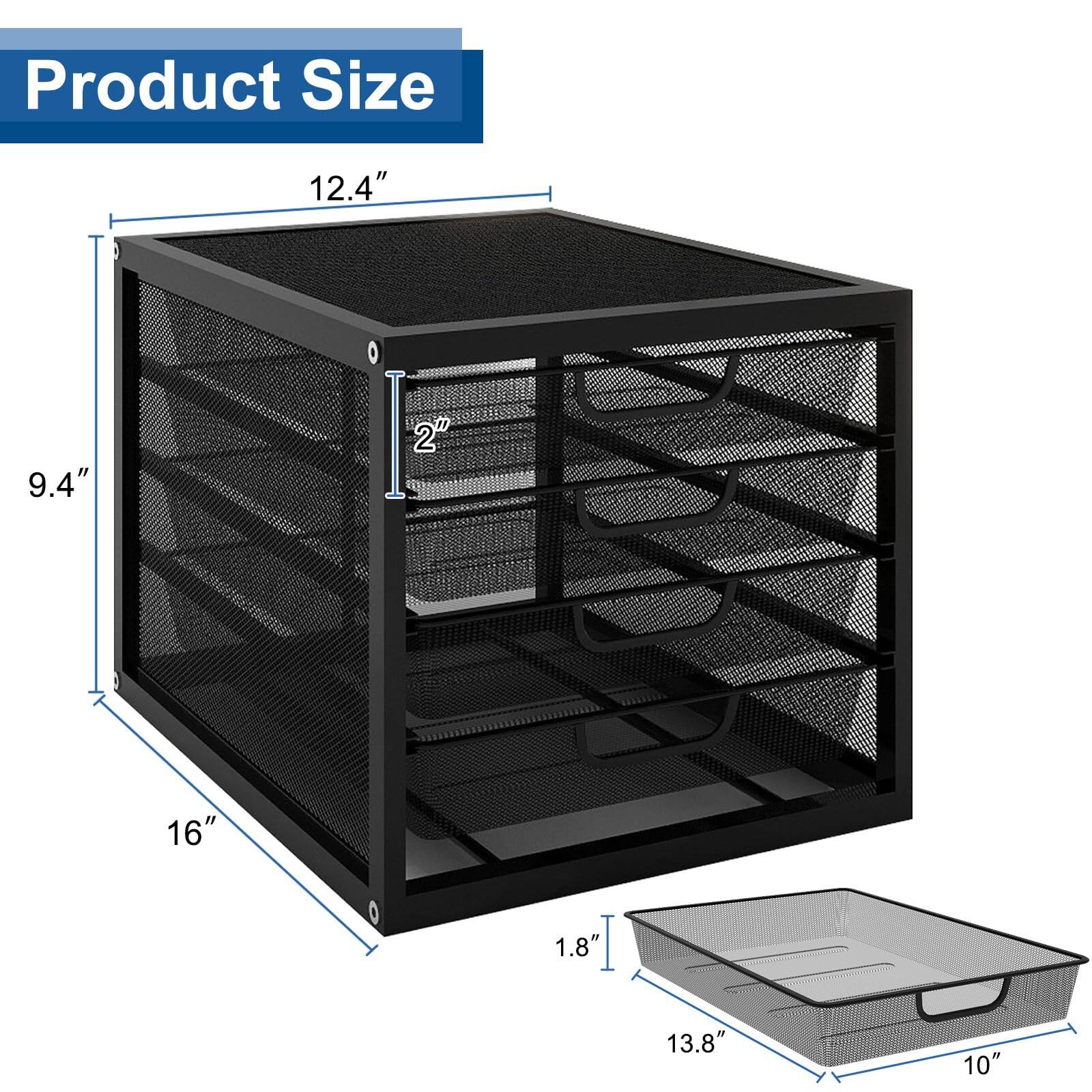 Product Size

- 12.4" (Width)
- 9.4" (Height)
- 16" (Depth)
- 2" (Shelf Height)
- 1.8" (Tray Height)
- 13.8" (Tray Length)
- 10" (Tray Width)