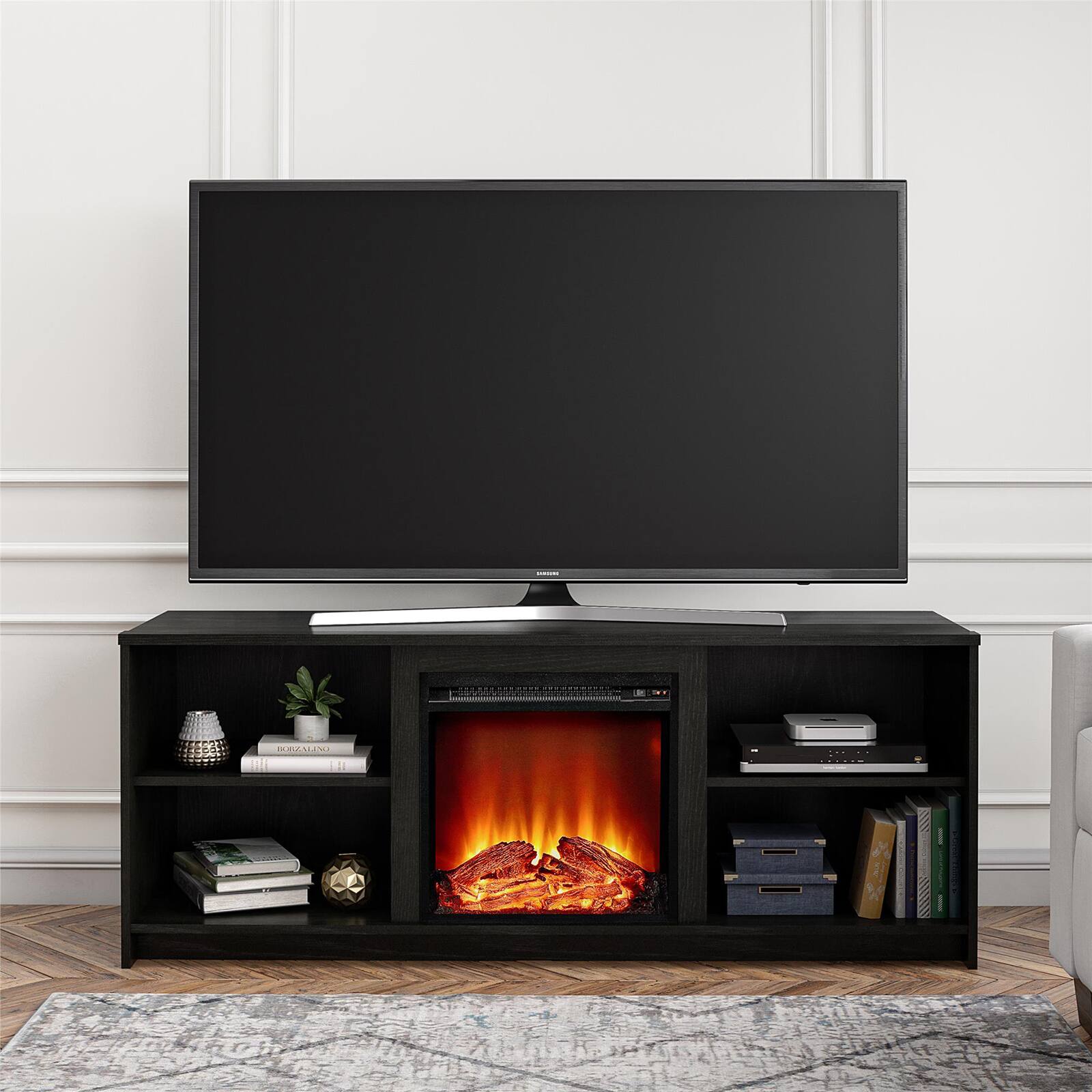Alt View 1. Chateau Abodes - 60" Modern Fireplace TV Stand with 18" Electric Fireplace for TVs up to 65" - Black.