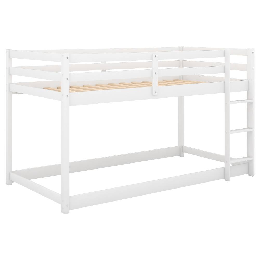 Alt View 6. Loheer - Loheer Twin Over Twin Floor Bunk Bed White Solid Wood Kids Low Bunk Bed with Ladder - White.