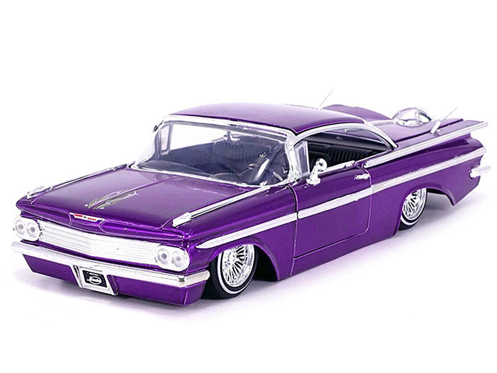 Alt View 1. Jada - 1959 Chevrolet Impala Lowrider Candy Purple with Wire Wheels "Street Low" Series 1/24 Diecast Model Car by Jada.