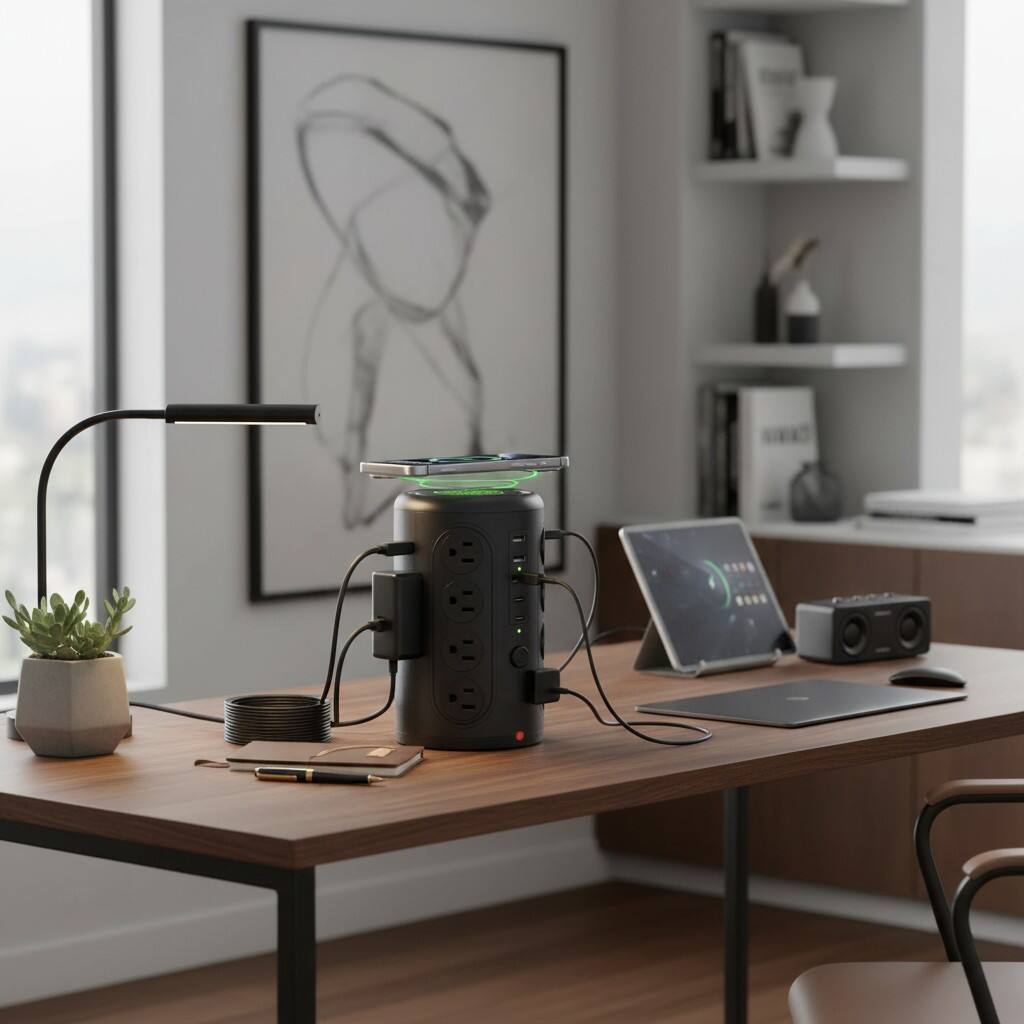 Alt View 1. Dazzed Corner - Power Strip Tower, 16 Outlets, 5 USB (2 USB-C), Surge Protector, 6FT Cord - Black.