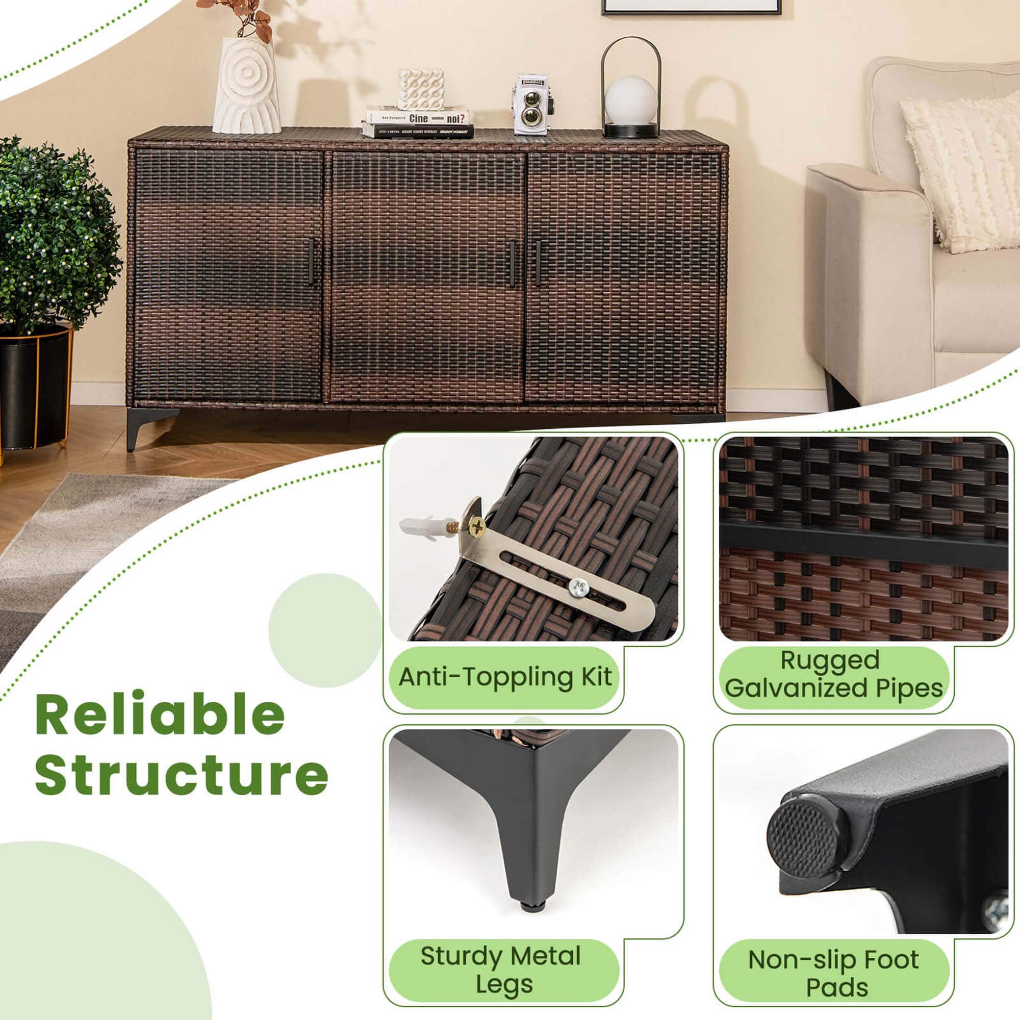 Reliable Structure: Anti-Toppling Kit, Rugged Galvanized Pipes, Sturdy Metal Legs, Non-slip Foot Pads