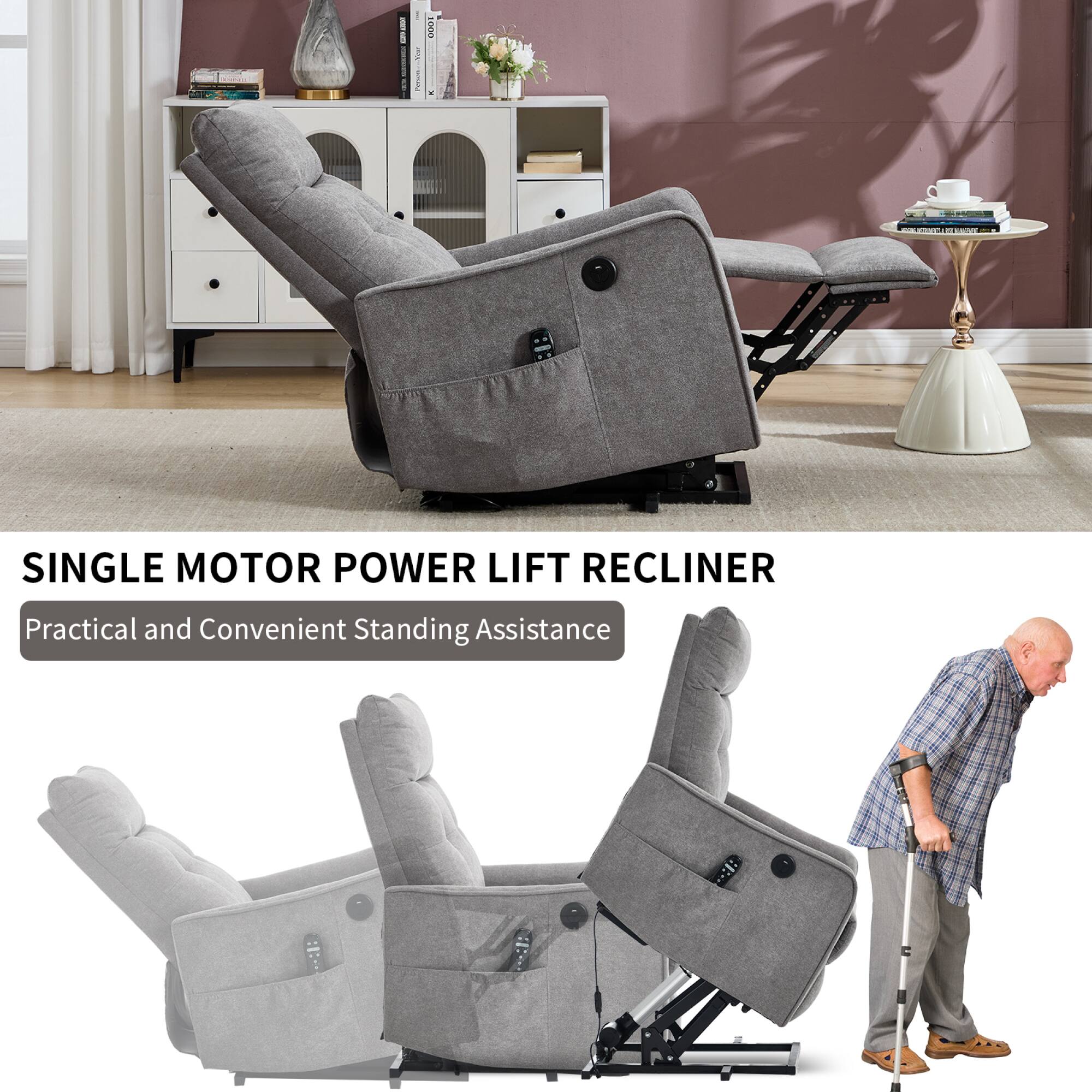 SINGLE MOTOR POWER LIFT RECLINER  
Practical and Convenient Standing Assistance