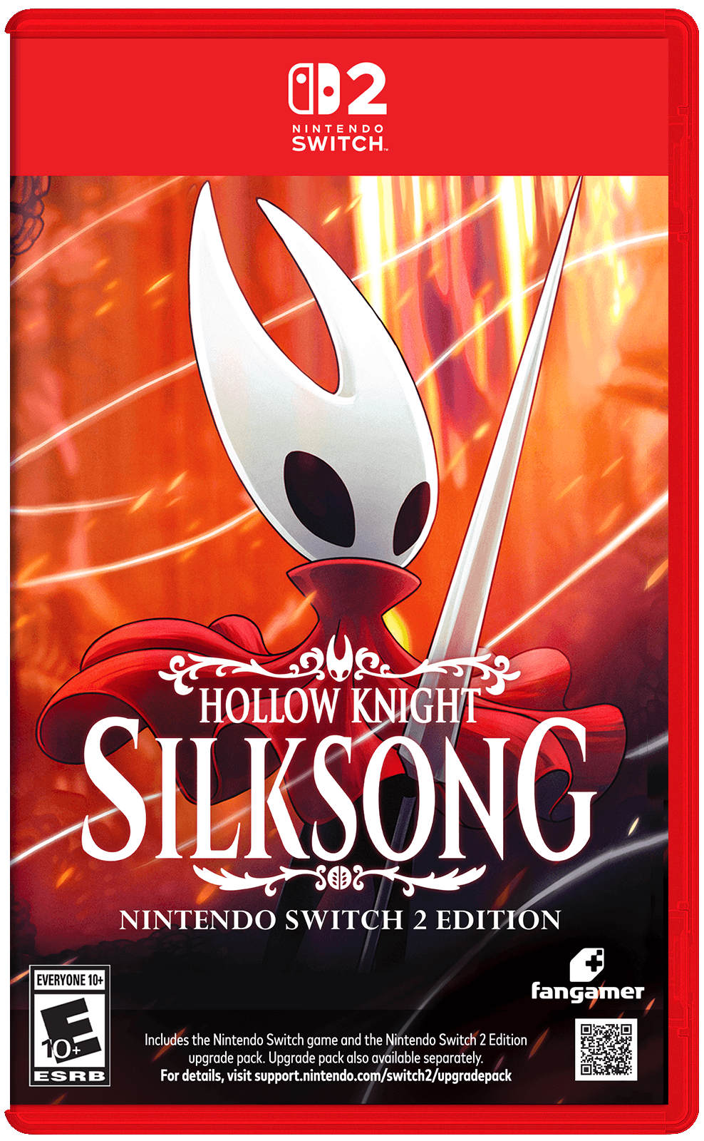 D2 NINTENDO SWITCH  
HOLLOW KNIGHT SILKSONG SEEDZ NINTENDO SWITCH 2 EDITION + EVERYONE 10+ fangamer E 10  
Includes the Nintendo Switch game and the Nintendo Switch 2 Edition upgrade pack. Upgrade pack also available separately.  
Switch 2 Edition ESRB  
For details, visit support.nintendo.com/switch2/upgradepack - E10+ (Everyone 10+)