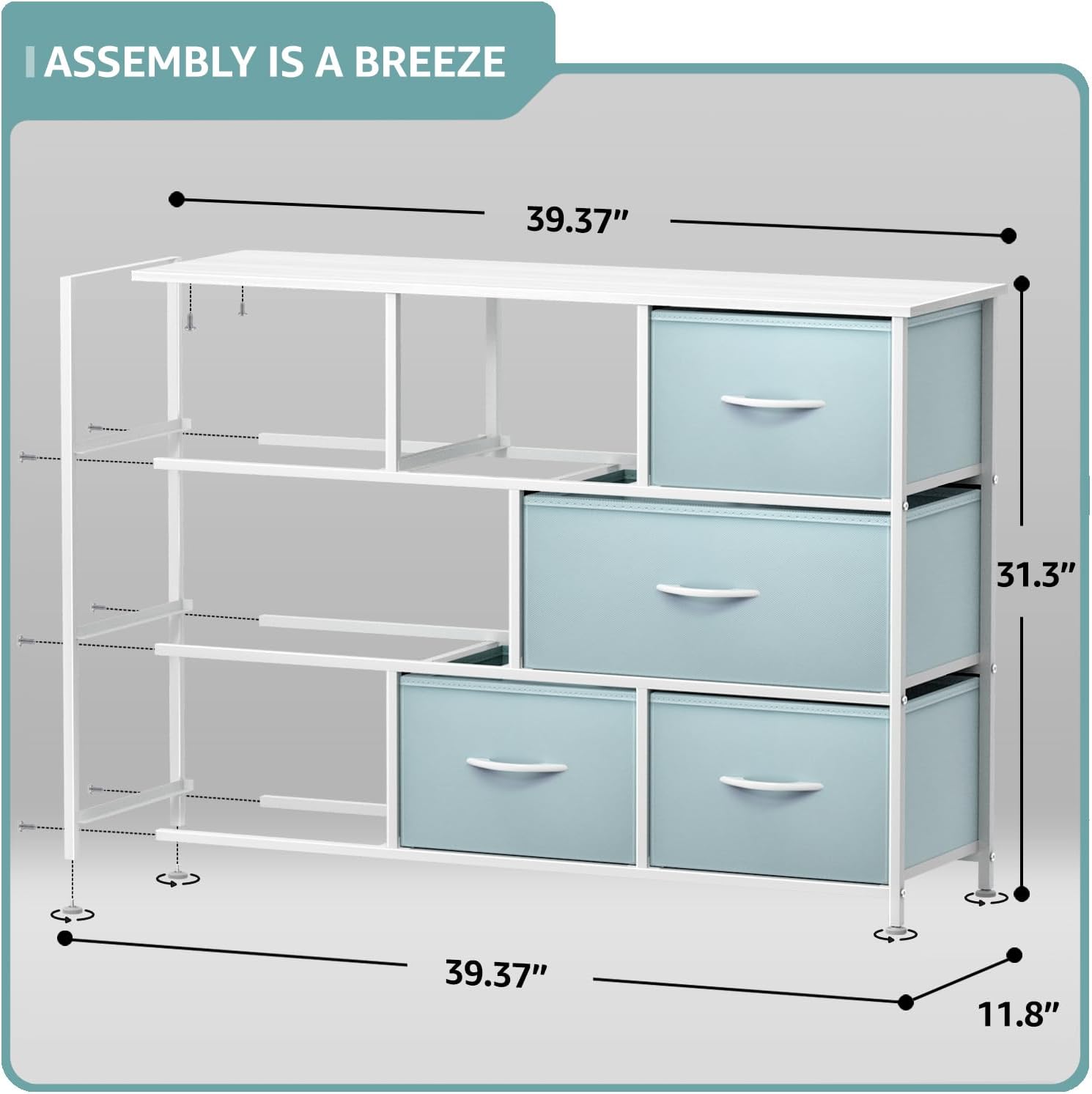 ASSEMBLY IS A BREEZE

39.37"  
31.3"  
39.37"  
11.8"