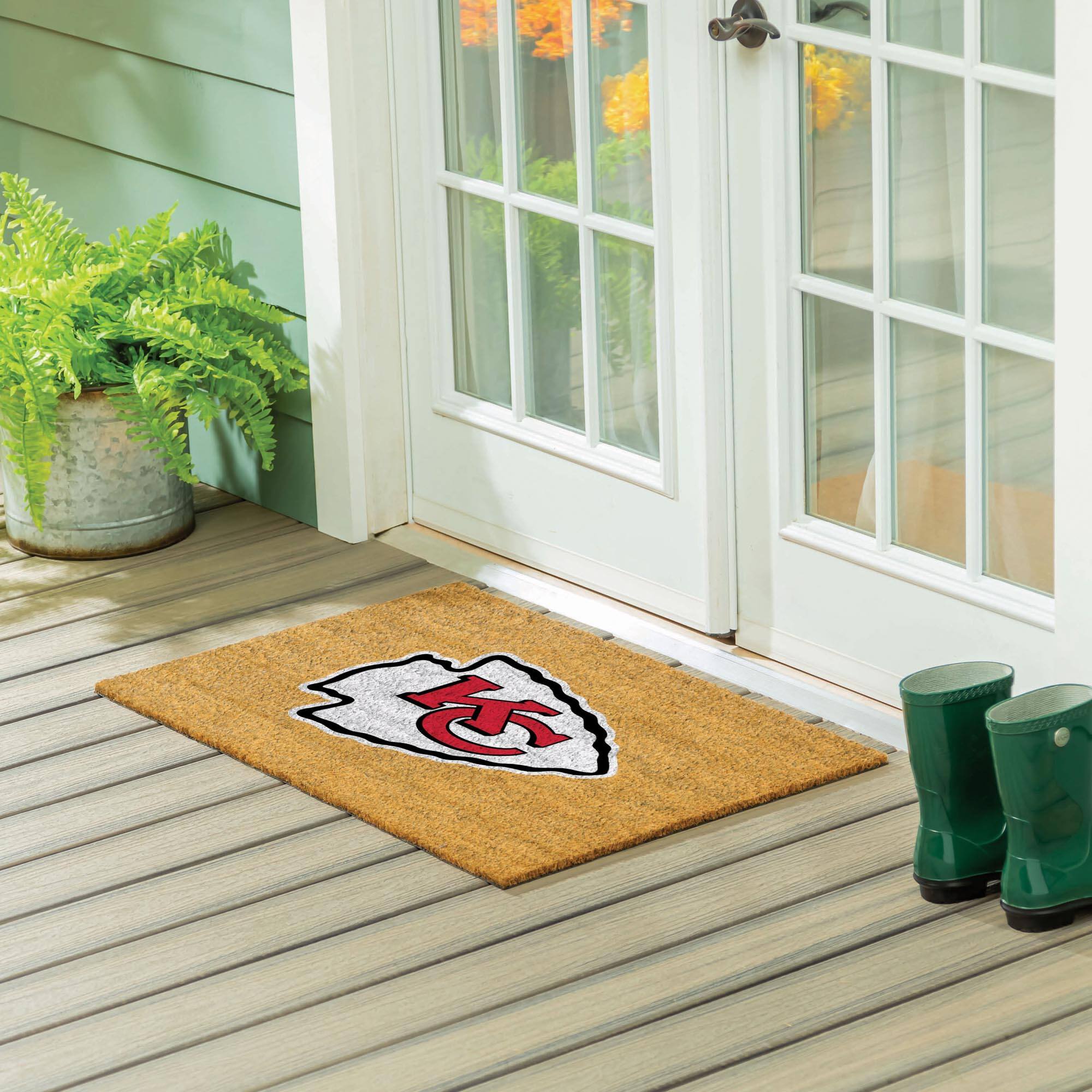 Alt View 1. Evergreen Enterprises - Kansas City Chiefs 24" x 36" Outdoor Team Logo Coir Mat - Brown.