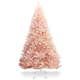 Costway - 7ft Artificial Christmas Tree Hinged Full Fir Tree Metal Stand - Pink