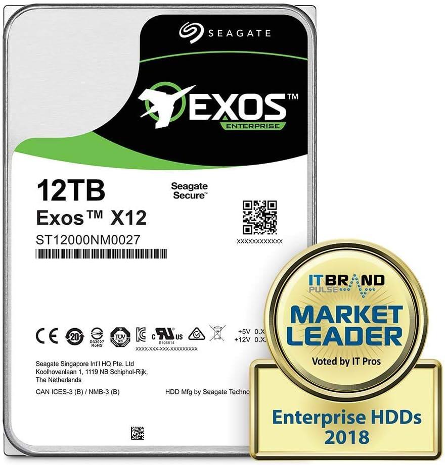 SEAGATE TM EXOS ENTERPRISE  
12TB  
Seagate Secure Exos TM X12  
ST12000NM0027  
ITBR ND PULSE MARKET LEADER  
+5V 0.X  
+12V 0.X  
CE  
20 TOV  
S IC C US  
LEADER D33027  
106814  
Seagate Singapore Int'l HQ Pte. Ltd  
Koolhovenlaan 1, 1119 NB Schiphol-Rijk, The Netherlands  
CAN ICES-3 (B) / NMB-3 (B)  
HDD Mfg by Seagate Techno Enterprise  
Enterprise HDDs 2018