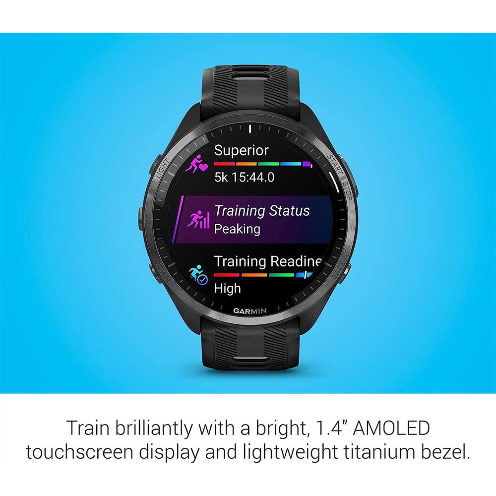 Superior  
5k 15:44.0  
Training Status Peaking  
Training Readiness High  

Train brilliantly with a bright, 1.4" AMOLED touchscreen display and lightweight titanium bezel.