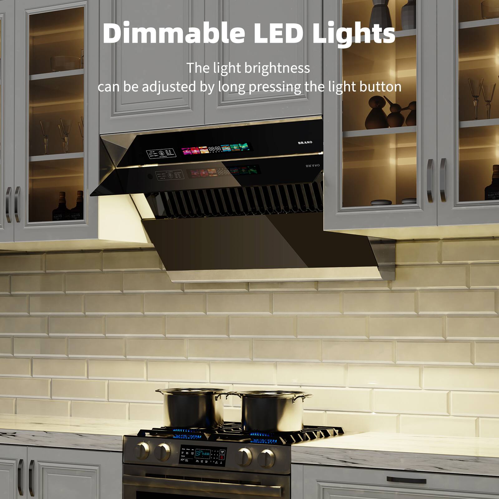 Dimmable LED Lights  
The light brightness can be adjusted by long pressing the light button