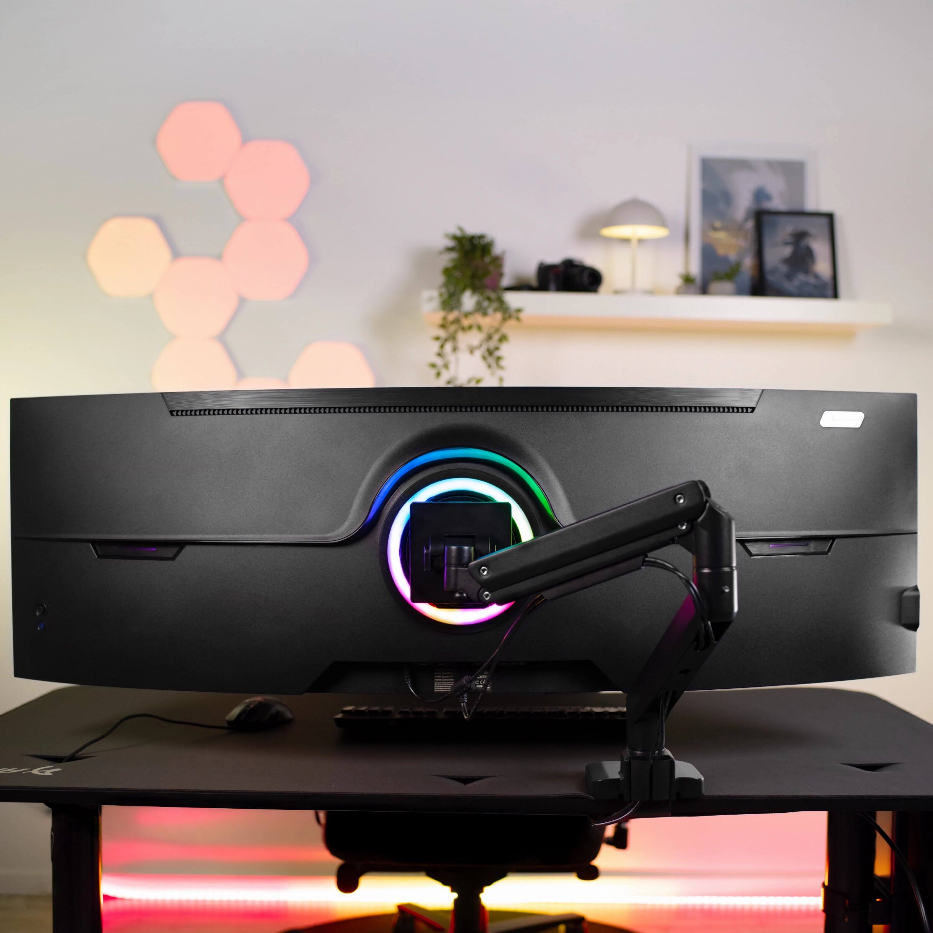 Back. Arozzi - Arozzi Alzare Neo Pro Gas Spring Heavy Duty Single Monitor Arm – Supports Large & Ultra-Wide Screens – Black - Black.