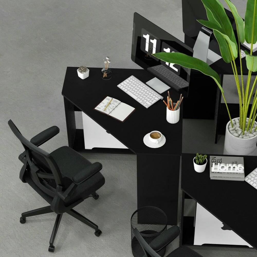 Alt View 4. Pefilos - Corner Computer Desk Triangle Writing Workstation with Storage Shelf-Black, Office Desk, Gaming Computer Desks for Study - Black.