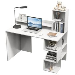 Gymax - 48'' Modern Computer Desk Home Office Workstation w/ Hutch & Storage Shelves - White