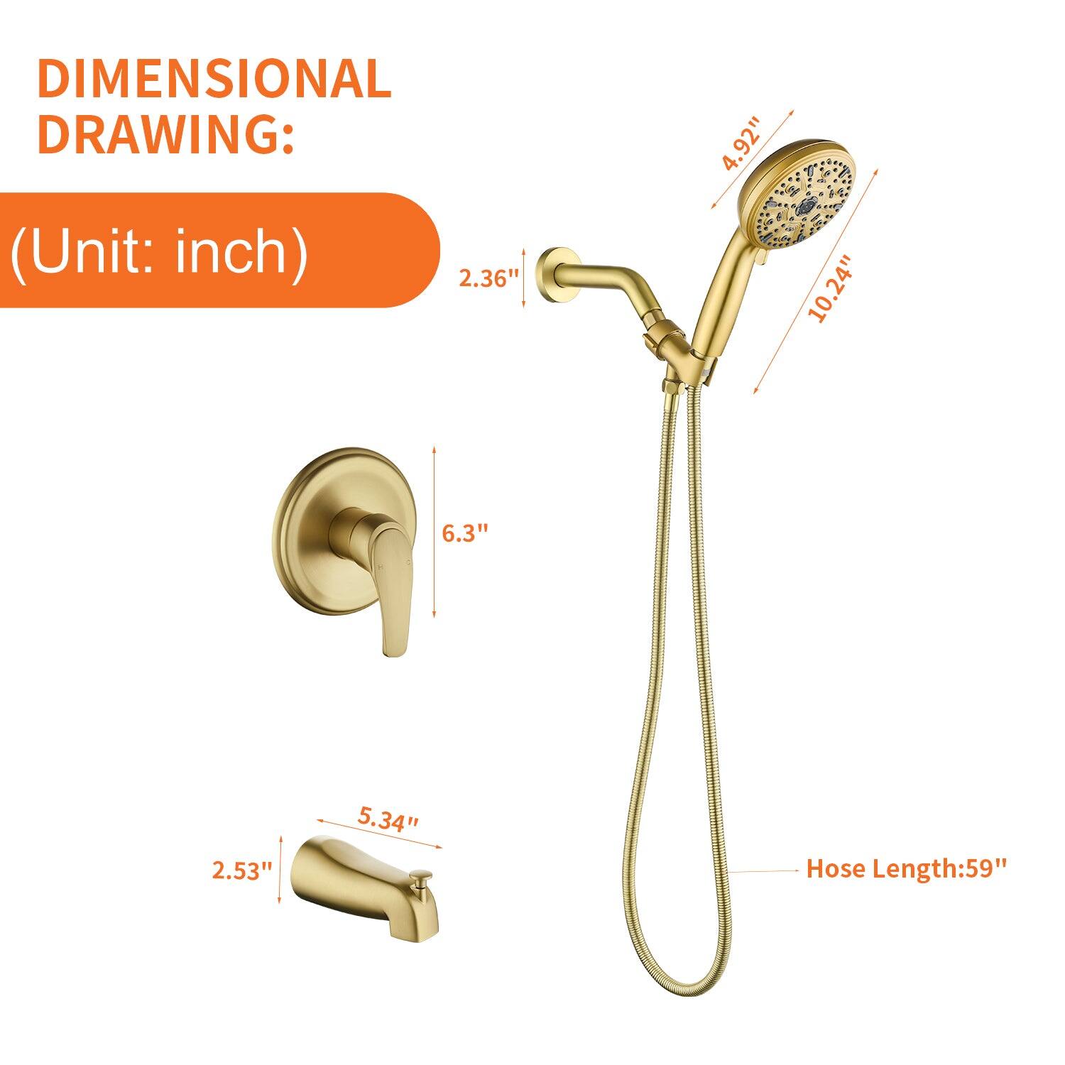 DIMENSIONAL DRAWING:  
(Unit: inch)  

- 2.36"  
- 4.92"  
- 10.24"  
- 6.3"  
- 2.53"  
- 5.34"  
- Hose Length: 59"