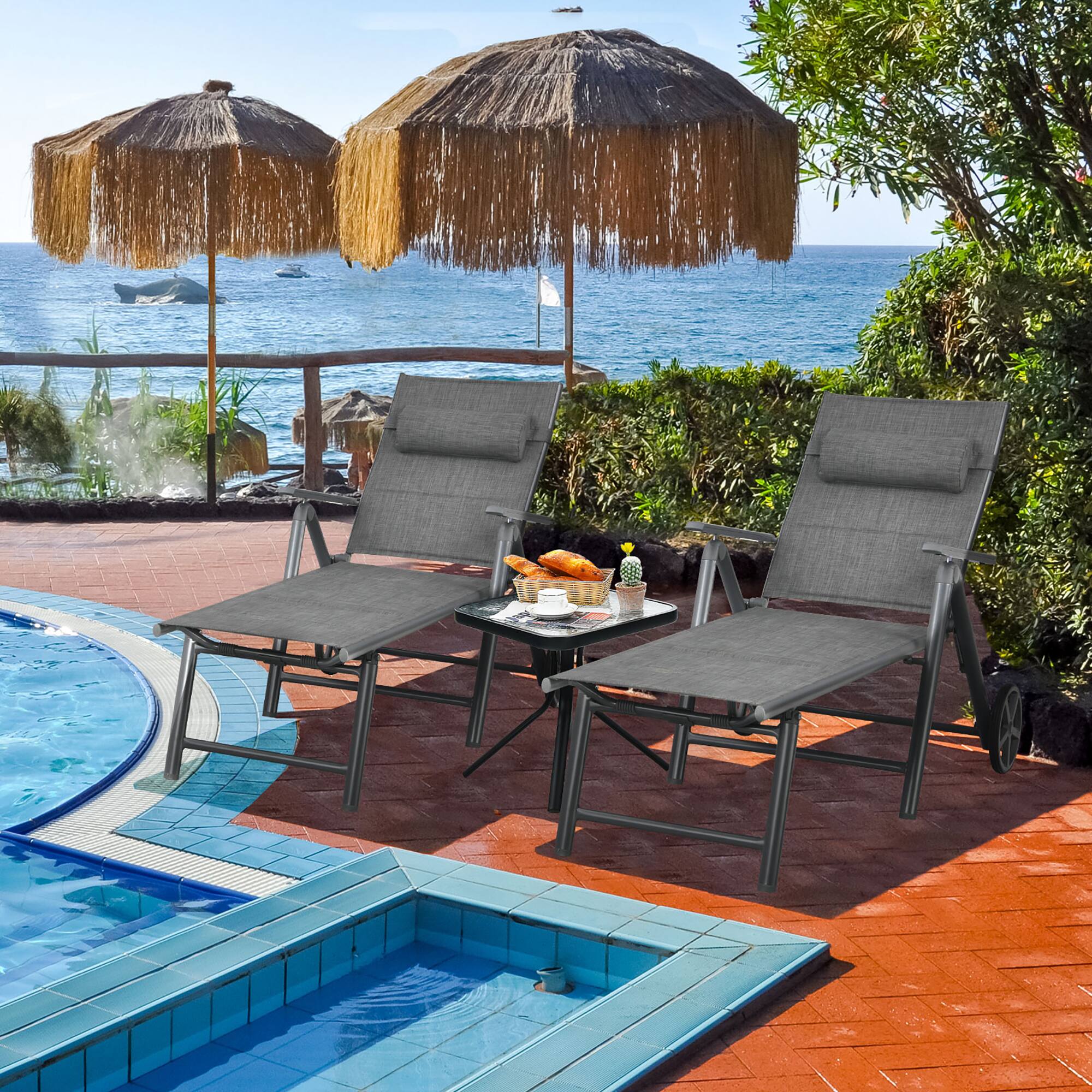 Alt View 1. Costway - Costway  2PCS Patio Reclining Chaise Lounge Padded Chair Aluminum Adjust Pillow - Gray.