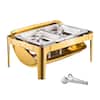 Front. VEVOR - Roll Top Chafing Dish Buffet Set, 9Qt Stainless Steel Chafer with Full Size Pan, Rectangle Catering Warmer Server - Gold.