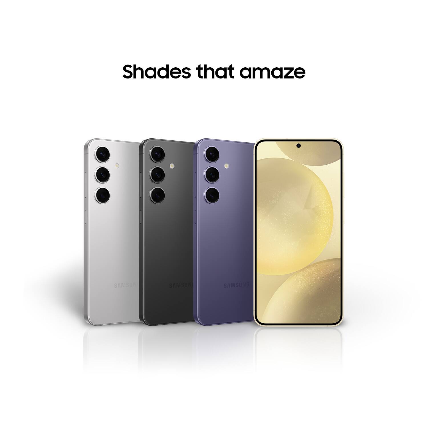 The image showcases four different Samsung cell phones, each with unique color schemes. The phones are displayed in a row, with the first one on the left, the second one in the middle, the third one on the right, and the fourth one at the far right. The phones are arranged in a visually appealing manner, highlighting their distinctive colors and designs.