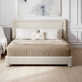 Dyonery - Full-size bed frame, modern Cream bed frame with adjustable headboard, rounded soft corners,easy assembly. - Beige