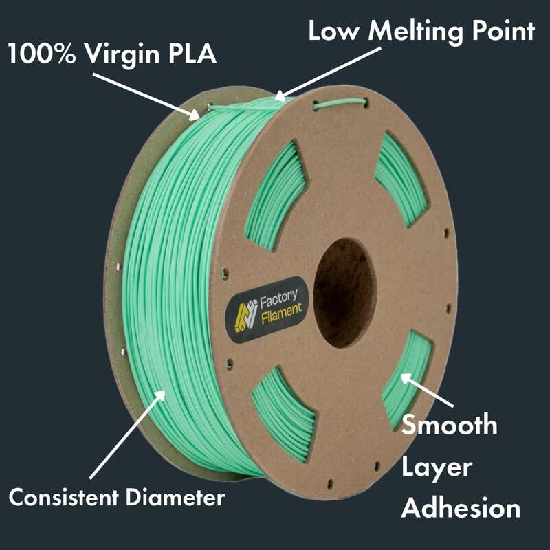 100% Virgin PLA  
Low Melting Point  
Consistent Diameter  
Smooth Layer Adhesion