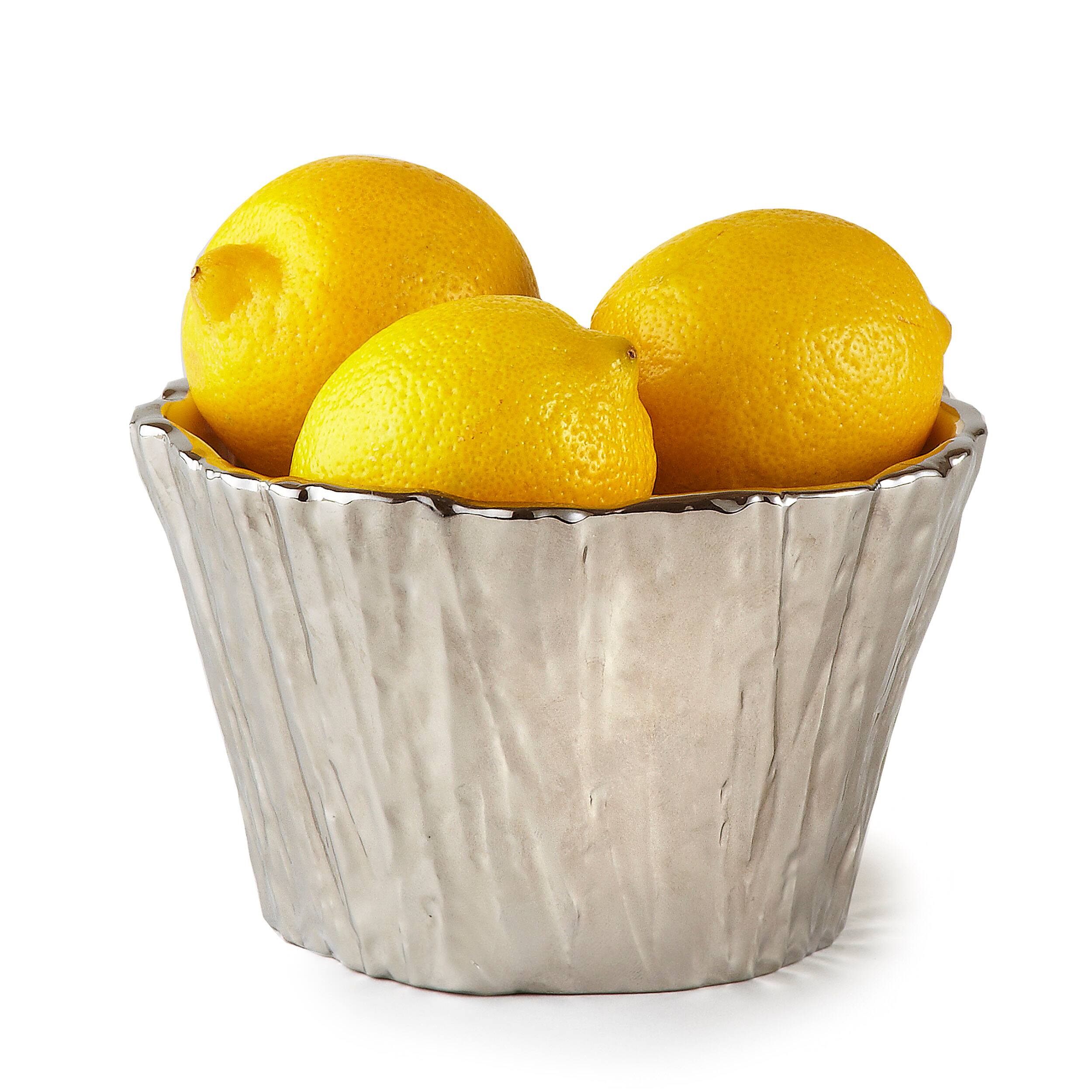 Angle. Jiallo - Botanic Collection Titanium Porcelain  tree bark bowl 5" Silver - Color: silver.